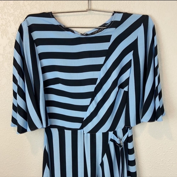 TopShop Diagonal Striped Mini Fit and Flare Dress in Baby Blue and Navy - Picture 7 of 7